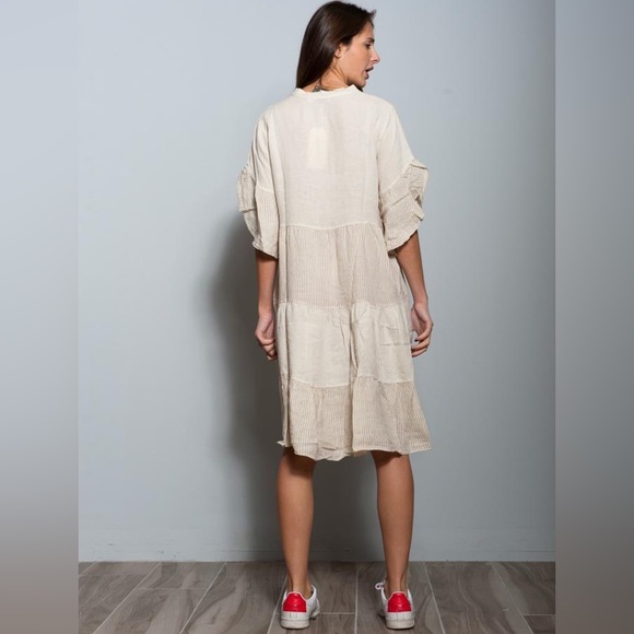 NWT Flowy Knee-Length Linen Striped Dress in Natural - Picture 3 of 3